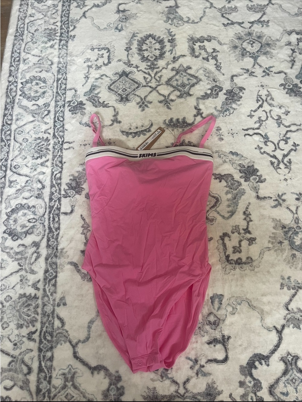 SKIMS Pink Bandeau Stretch Bodysuit with Stripe Trim